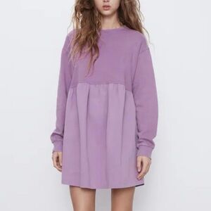 Zara Washed Effect Denim Sweatshirt Mini Dress in Lavender - Size M
